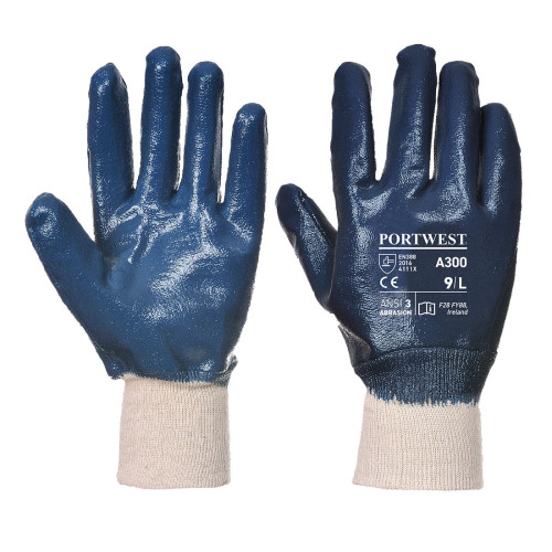 A300 Blue Nitrile Fully Coated Knitwrist Glove - Large (9)