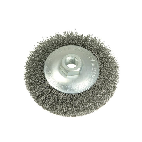 Conical Bevel Brush 100mm x M14 Bore, 0.35 Steel Wire