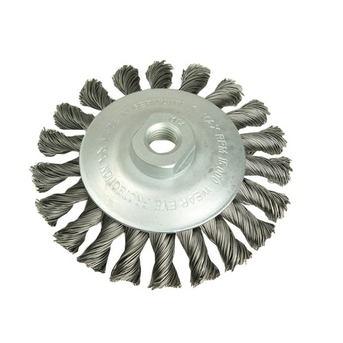 Conical Knot Brush 100mm M14 Bore, 0.35 Steel Wire