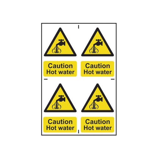 Caution Hot Water - 4 PVC Signs 100 x 100mm