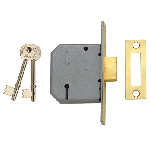 2177 3 Lever Mortice Deadlock Polished Brass 65mm 2.5in Visi