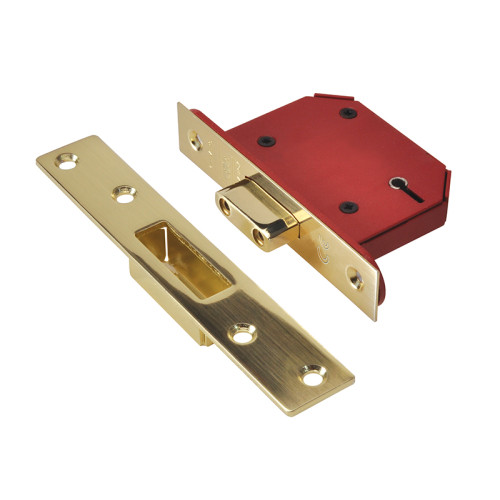 StrongBOLT 2105S Polished Brass 5 Lever Mortice Deadlock Visi 81mm 3in